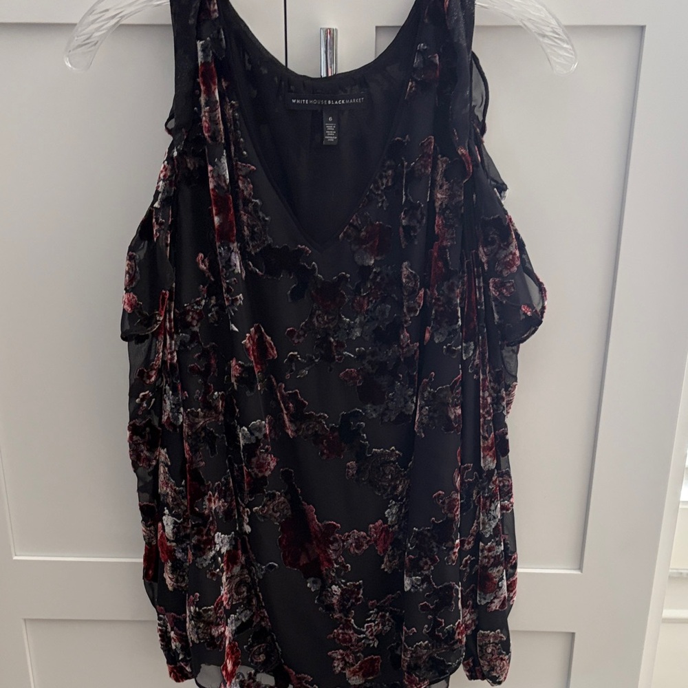 White House Black Market Black and Red Floral Blouse